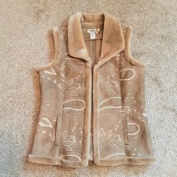 COLDWATER CREEK Faux Suede & Fur Embossed Vest S - Picture 15 of 15